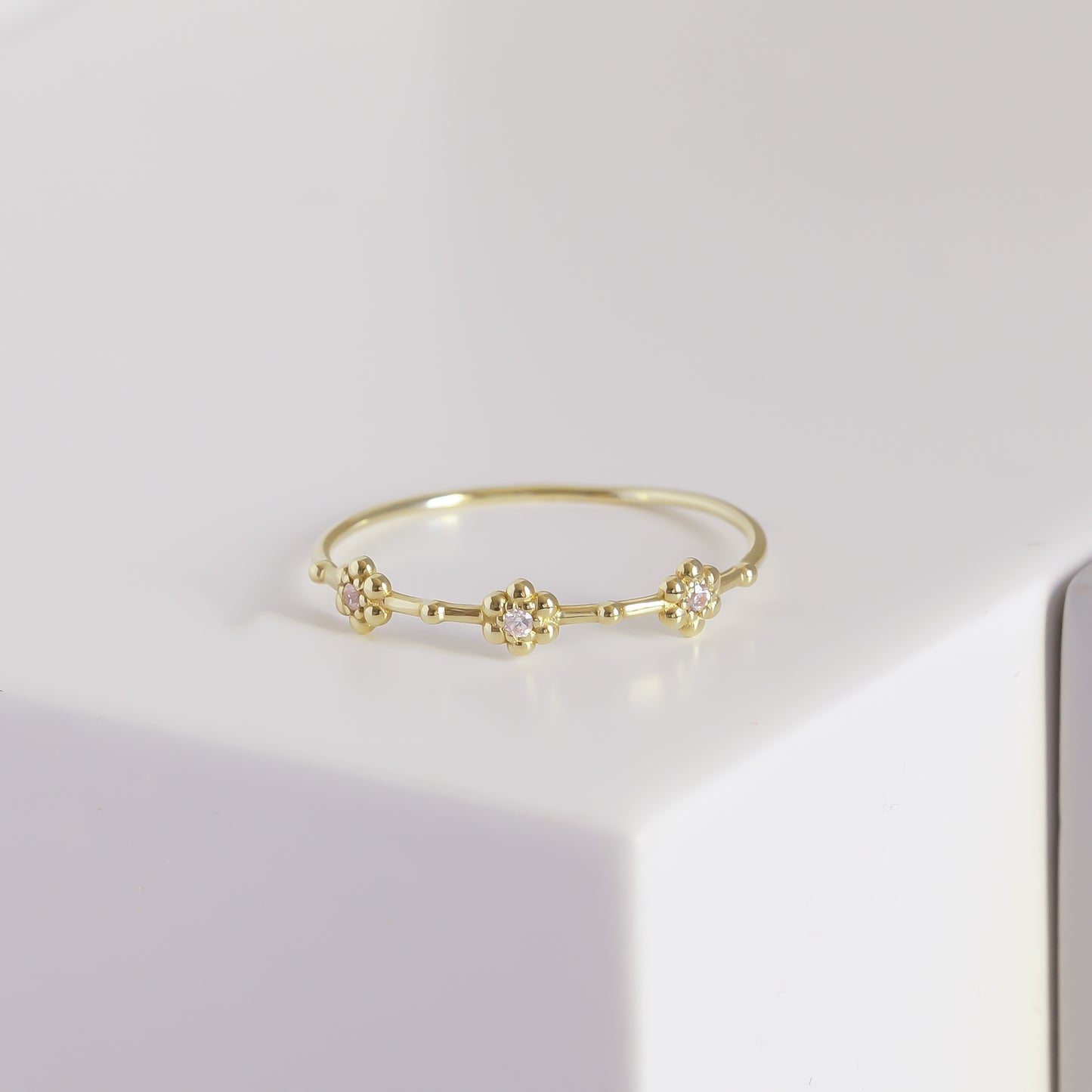 Tiny Flower Ring in 14K Solid Gold