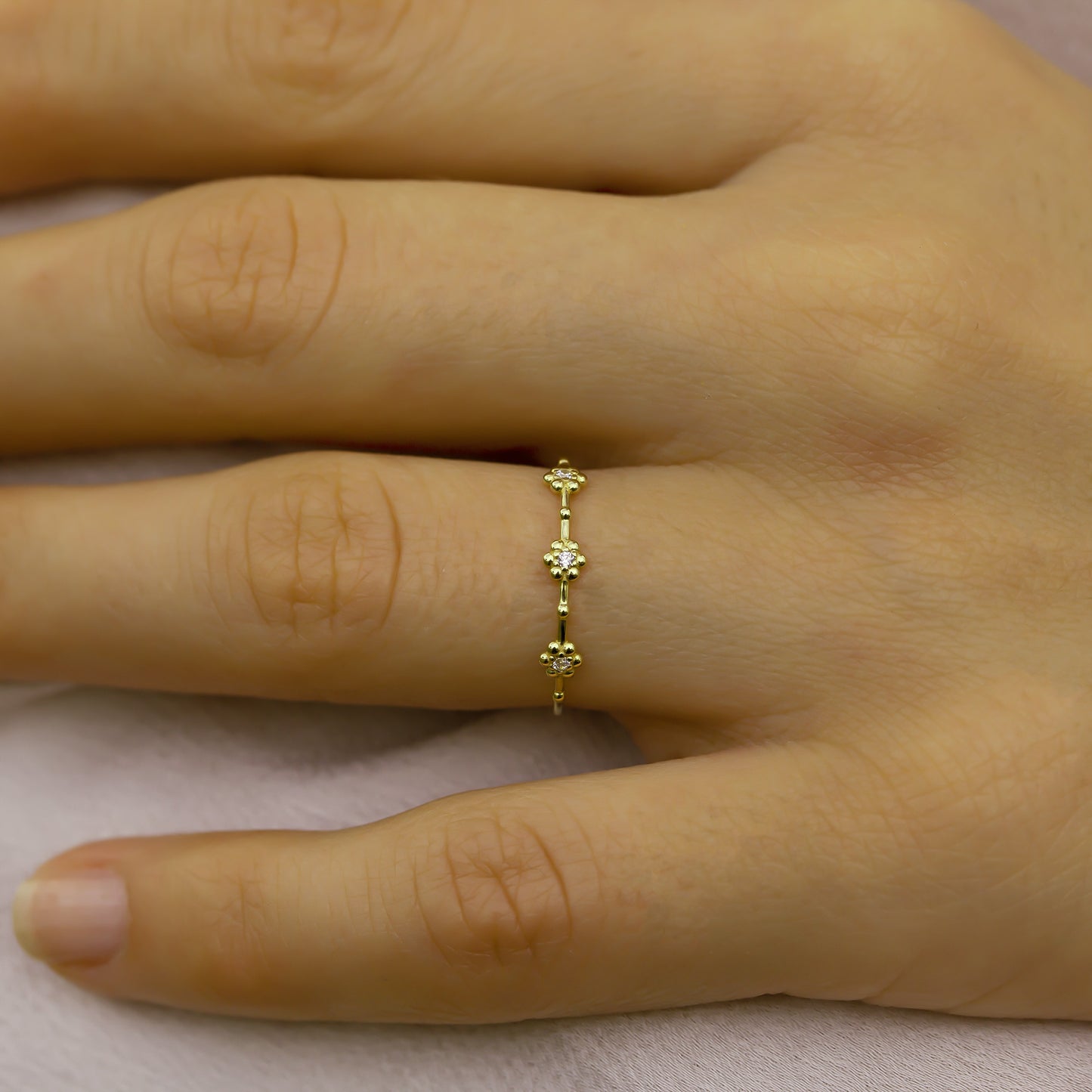 Tiny Flower Ring in 14K Solid Gold